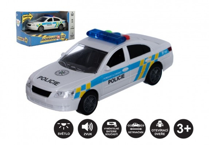 Teddies Auto policie kov/plast 15cm na baterie se světlem se zvukem na zpětné natažení 6 ks v boxu