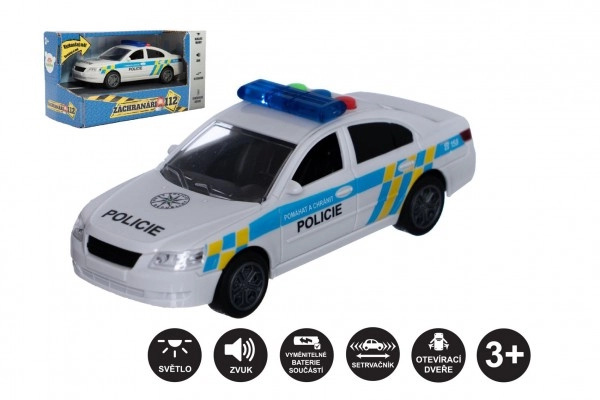 Teddies Auto policie kov/plast 15cm na baterie se světlem se zvukem na zpětné natažení 6 ks v boxu