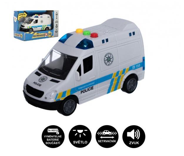 Teddies Auto policie dodávka plast 15cm na setrvačník na baterie se zvukem se světlem