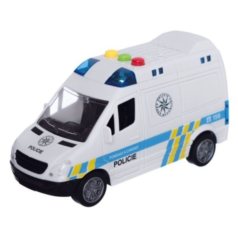 Teddies Auto policie dodávka plast 15cm na setrvačník na baterie se zvukem se světlem