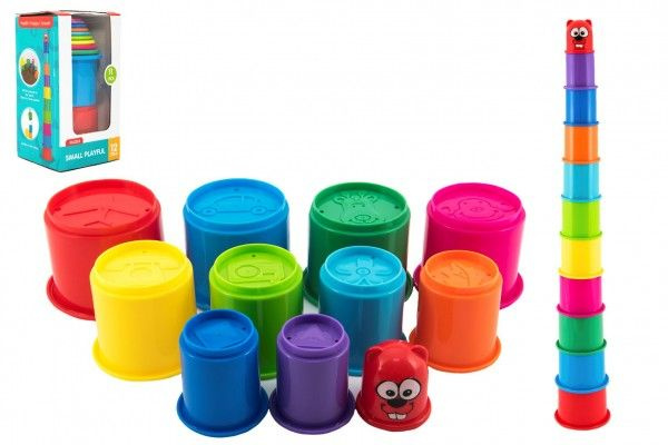 Teddies Kubus pyramida skládanka kulatá plast 11ks v krabici 11x20x11 cm