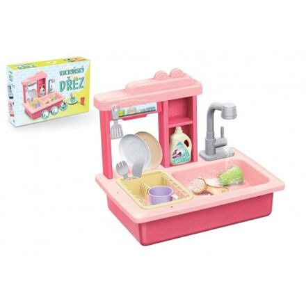 Teddies dřez na mytí nádobí s kohoutkem na vodu růžový