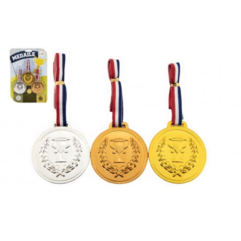 Teddies Medaile se šňůrkou 3ks plast průměr 6cm na kartě