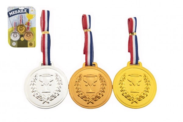 Teddies Medaile se šňůrkou 3ks plast průměr 6cm na kartě