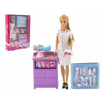 Panenka Anlily dětská doktorka kloubová 30 cm s miminkem s doplňky