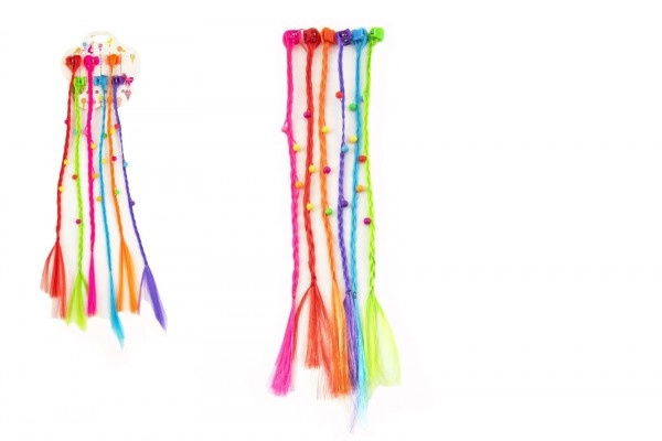 Teddies Sponky Skřipce do vlasů 6ks s barevnými copánky 30cm