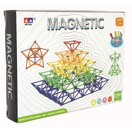 Magnetická stavebnice 250 ks plast/kov v krabici 31x23x5cm