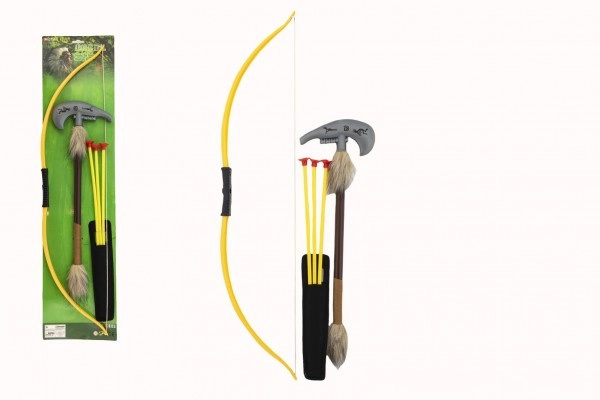 Teddies luk indiánský 70cm + 3 šípy s přísavkami + tomahawk plast v sáčku