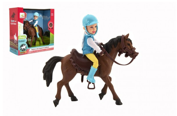 Teddies Kůň + panenka/panáček žokej plast 20cm v krabici 23x23x9,5cm