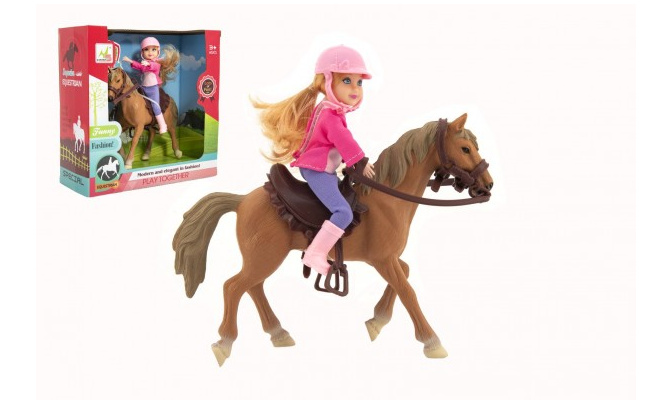 Teddies Kůň + panenka žokejka plast 20cm v krabici 23x23x9,5cm