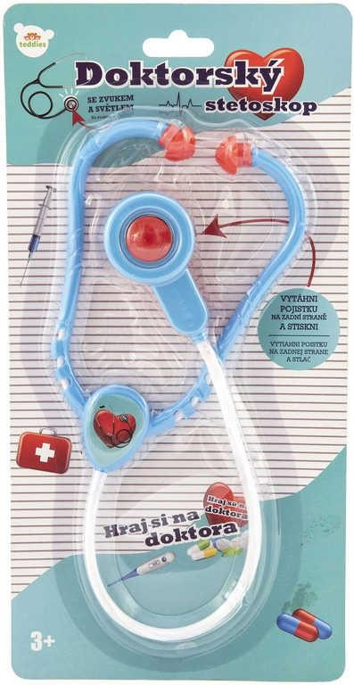 Doktor/lékař stetoskop plast 53cm na baterie se světlem se zvukem na kartě 17x34x3cm