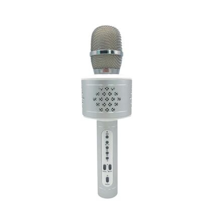 Mikrofon karaoke Bluetooth na baterie s USB kabelem v krabici 10x28x8,5cm – Stříbrný