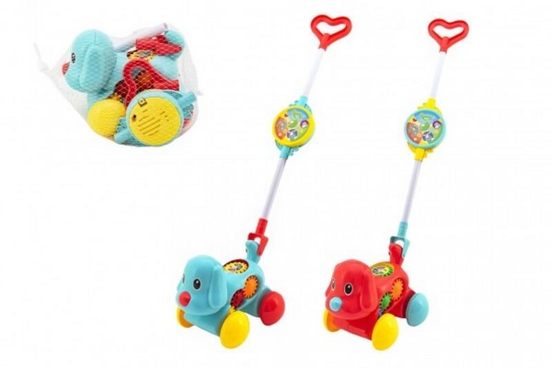 Strkadlo pes tlačící plast 50 cm na kolečkách s tyčkou