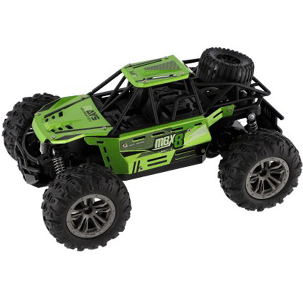 Auto RC buggy terénní zelené 22cm plast 2,4GHz na baterie + dobíjecí pack v krabici 32x16x18cm
