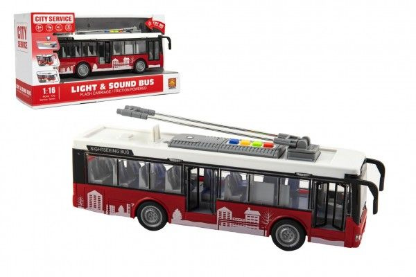 Teddies Autobus/trolejbus plast 28cm na setrvačník na bat. se světlem se zvukem