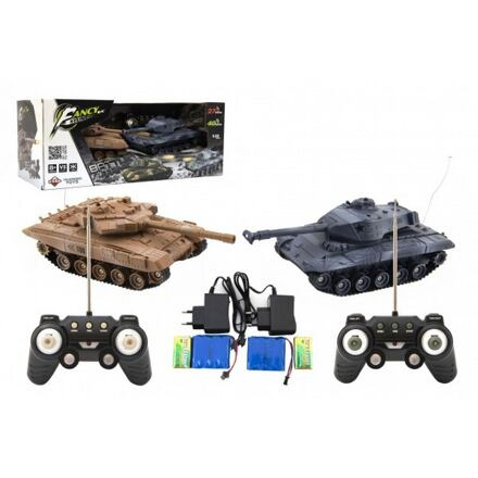 Teddies RC Sada tanků tanková bitva 2 ks 25 cm RTR se zvukem a světlem hnědý a modrý 1:32