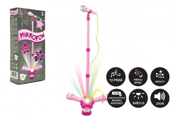 Mikrofon karaoke růžový na baterie