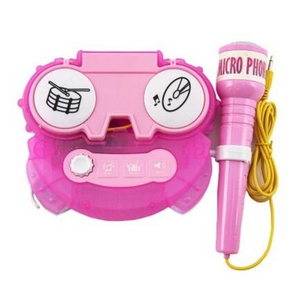 Mikrofon karaoke růžový plast na baterie se světlem v krabici 24x21x5,5cm