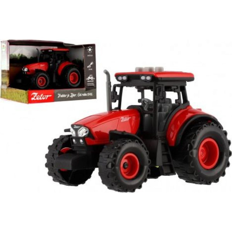 Teddies Traktor Zetor plast 9x14cm na setrvačník na bat. se světlem se zvukem v krabici 18x12x105cm
