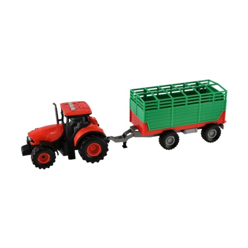Teddies Traktor Zetor s vlekem plast 36cm na setrvačník na bat. se světlem se zvukem v krabici 39x13x13cm