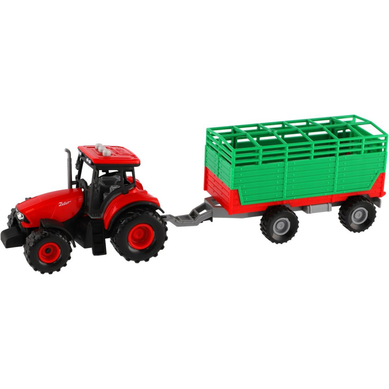 Teddies Traktor Zetor s vlekem plast 36cm na setrvačník na bat. se světlem se zvukem v krabici 39x13x13cm