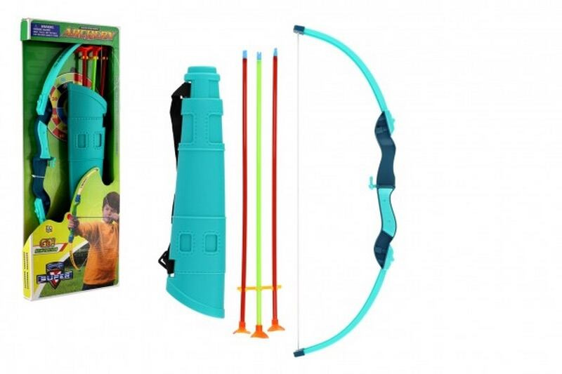 Teddies luk 52cm + 3 šípy s přísavkou v toulci plast v krabici 21x54x4cm TD88594