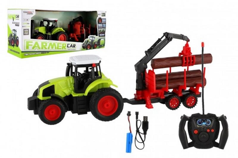 Traktor RC s vlekem na dřevo 38cm 27MHz + dobíjecí pack