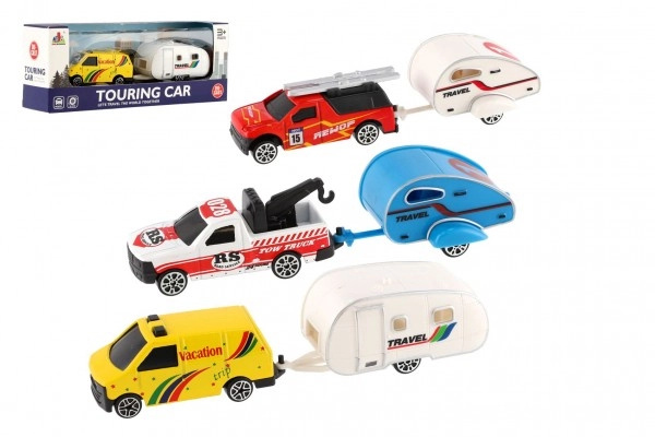 Teddies Auto s mini karavanem kov/plast 14cm na volný chod v krabičce 19x7x4,5cm