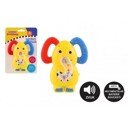 Teddies chrastítko/kousátko slon plast 10x12cm na baterie se zvukem
