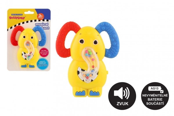 Teddies chrastítko/kousátko slon plast 10x12cm na baterie se zvukem