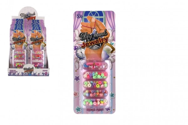 Teddies Korálky plastové barevné pastelové se šňůrkou na kartě 10x25cm (1 ks)