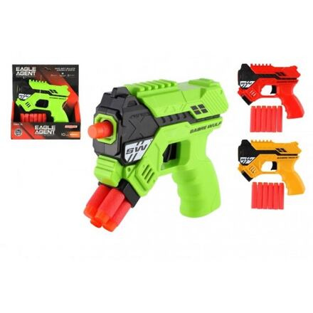 Teddies Pistole na pěnové náboje 16cm plast + 6ks nábojů 3 barvy