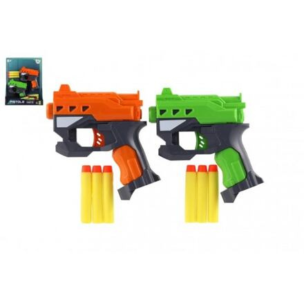 Teddies pistole 2ks 12cm plast na pěnové náboje + 6ks nabojů na kartě