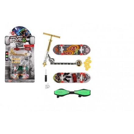 Teddies Sada skateboard šroubovací, koloběžka prstová, waveboard plast s doplňky mix druhů