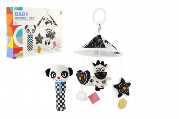 Teddies Kolotoč nad postýlku zvířátka plyš černobílý