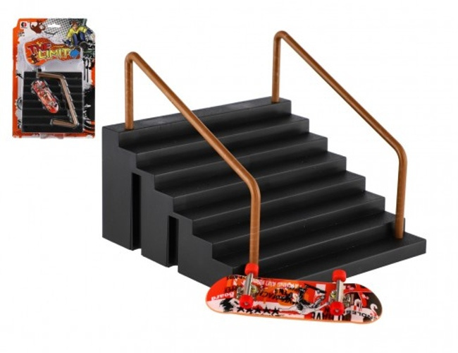 Teddies Skateboard prstový plast 9cm se schůdky a zábradlím na kartě