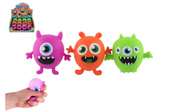 Teddies Míček příšerka monstrum antistresový mačkací sliz 9x8cm 3 barvy 12ks v boxu