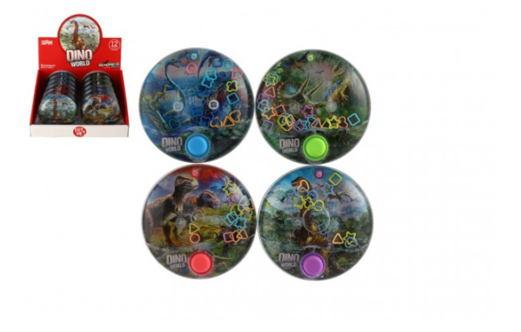 Vodní hra hlavolam dinosaurus plast kulatá 10cm 4 druhy 12ks v boxu