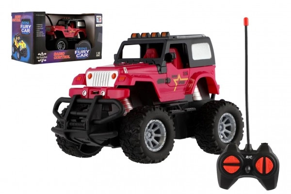 Auto RC terénní 14cm plast 27MHz na baterie se světlem v krabici 20x11x10cm – Růžové