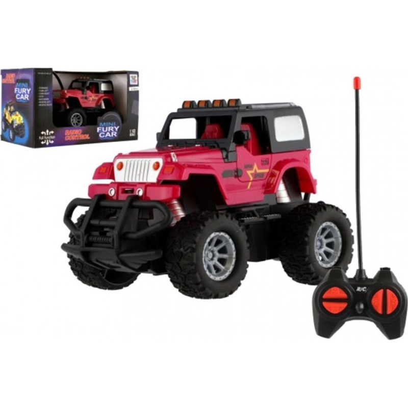 Auto RC terénní 14cm plast 27MHz na baterie se světlem v krabici 20x11x10cm – Růžové