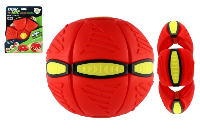 DiskMíč – měnící se létající disk na míč, plast, 22 cm, červený