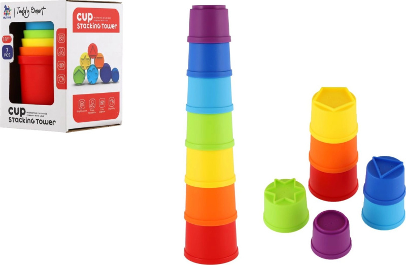 Teddies Věž/Pyramida barevná stohovací skládačka 7 ks