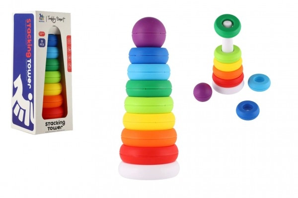Teddies Věž/Pyramida šikmá barevná stohovací skládačka 6ks