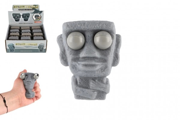 Teddies Kamenná hlava mačkací antistresová guma 8 cm 2 barvy 12ks v boxu