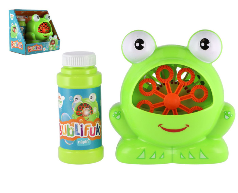 Bublifuk stroj žába plast 11x13 cm na baterie a náplň