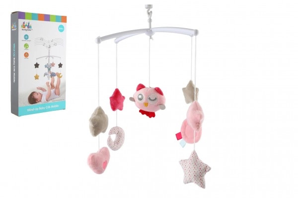 Teddies Kolotoč se sovičkou nad postýlku plast s natahovacím hrajícím strojkem růžový v krabici 19x33x5,5cm