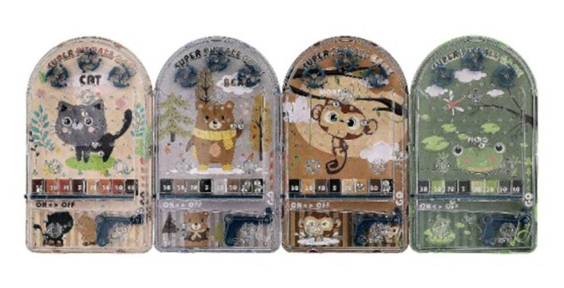 Pinball hra kuličková cvrnkací hlavolam plast 4 barvy v krabičce 14x25cm