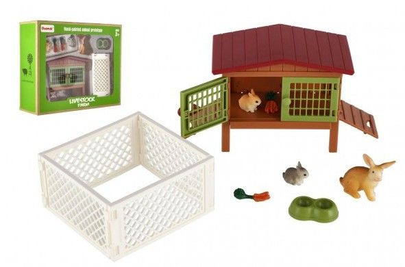 Teddies Králíkárna s výběhem plast s doplňky v krabici 23x19x8cm