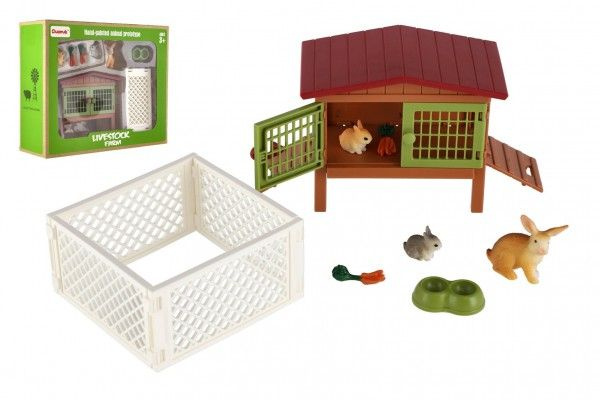 Teddies Králíkárna s výběhem plast s doplňky v krabici 23x19x8cm