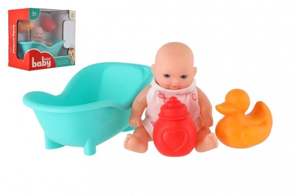 Teddies Panenka 10 cm pevné tělo plast s vaničkou s doplňky